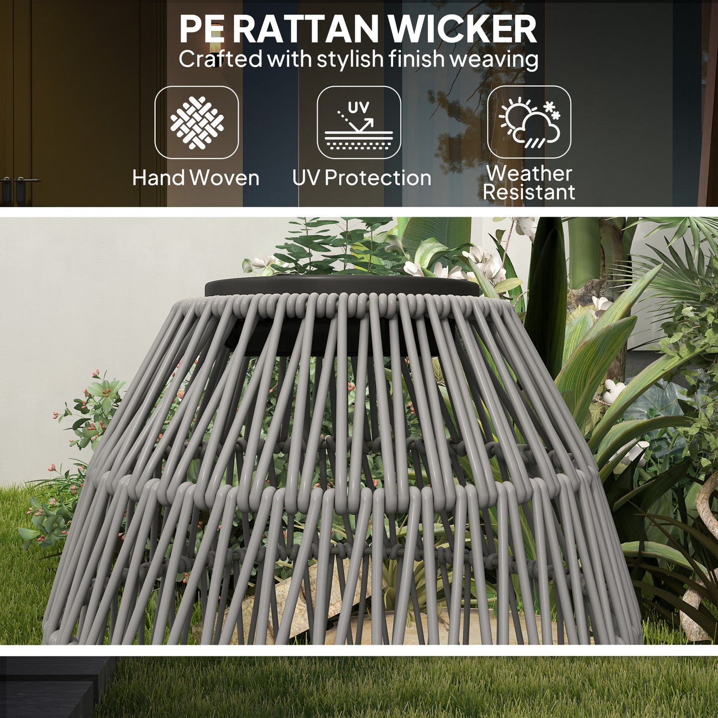 Outsunny Rattan Solar Lamp, Garden Solar Lantern with Auto On/Off Light, IP44 Waterproof, Decorative Outdoor Rattan Lamp for Porch, Pathway, Grey