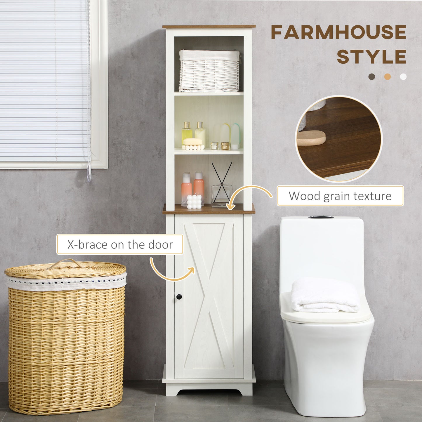 kleankin Bathroom Set: Tall Cabinet & Under Sink Cabinet with Adjustable Shelves, Cupboard, Open Shelf, Ash Wood Effect
