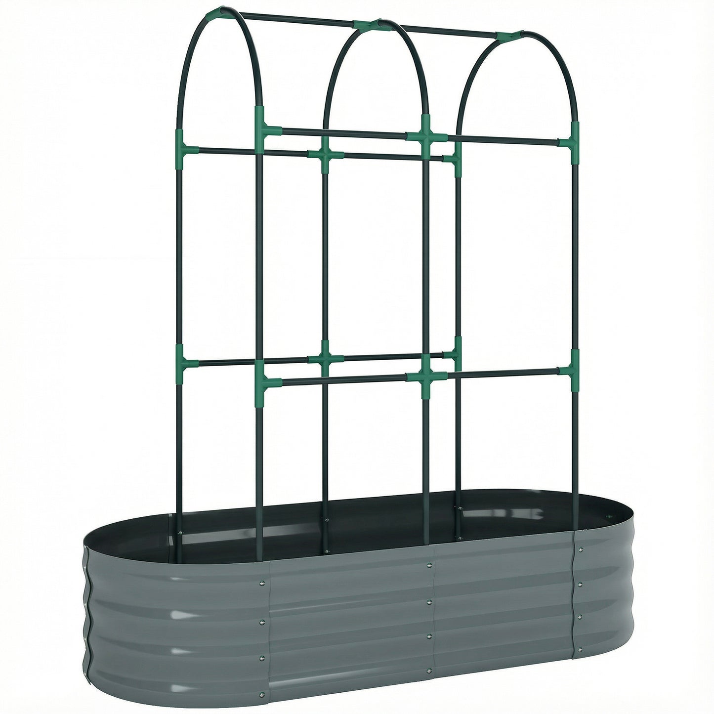Outsunny Galvanised Raised Garden Bed with Arched Trellis, 4 x 2 x 4.6ft Metal Raised Bed for Garden with Open Bottom, Dark Grey
