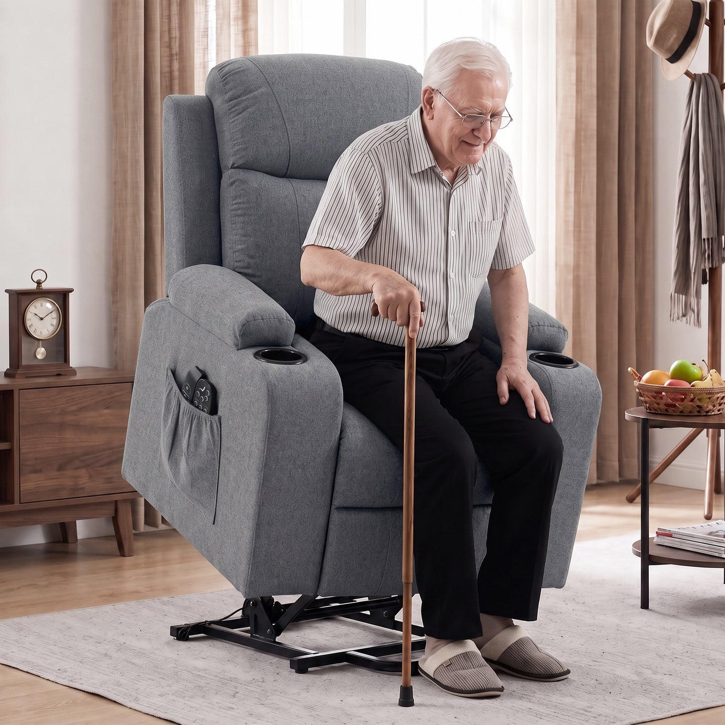 HOMCOM Riser Recliner Chair with Massage and Heat, Linen Electric Lift Armchair for Elderly with Spring Cushion, Dark Grey