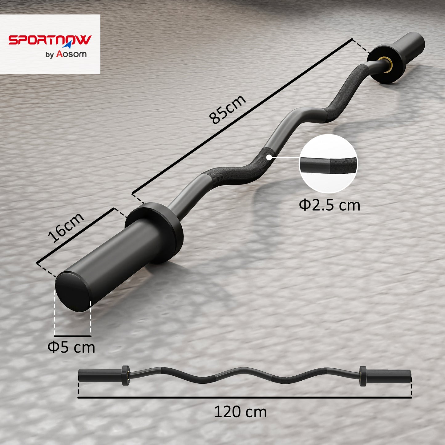 SPORTNOW 4ft Olympic EZ Curl Bar, Barbell Bar for 2" Weight Plates with Non-Slip Hand Grip 120cm