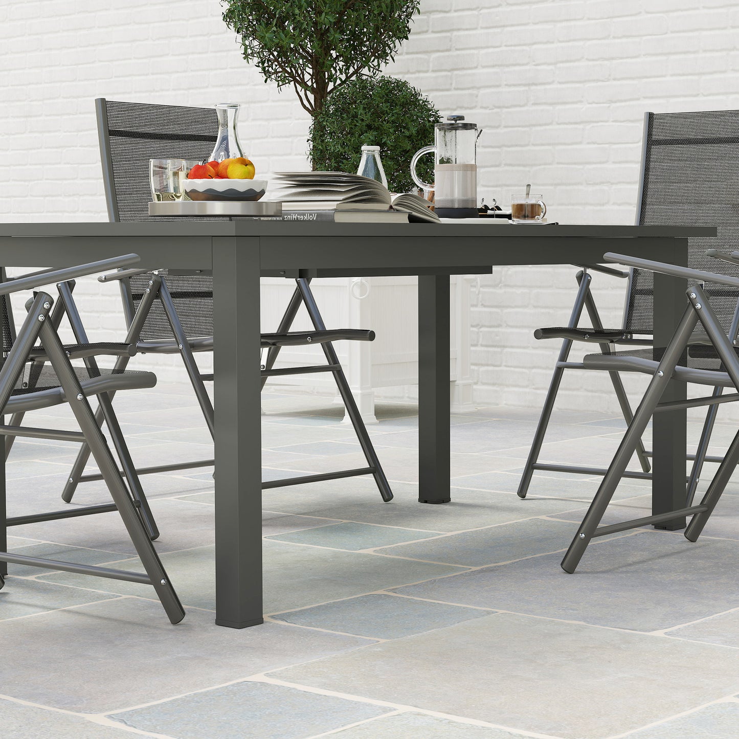 Outsunny Aluminium Extending Garden Table with Slatted Top for 6-8 Person, 160/220 x 90 x 73 cm, Grey