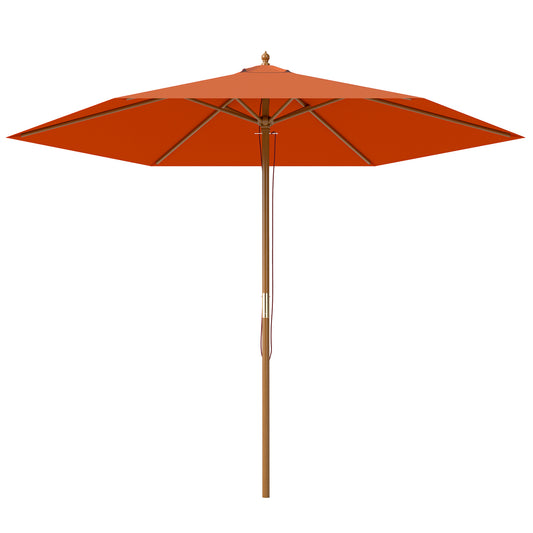 Outsunny 2.5m Wood Garden Parasol Sun Shade Patio Outdoor Wooden Umbrella Canopy Orange