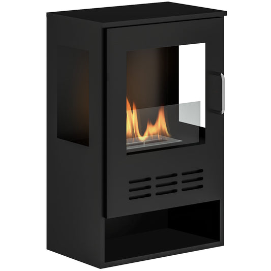 HOMCOM Ethanol Fireplace Stove, Bioethanol Burner, 0.9L Volume, 3.3 Hours Burn, Black