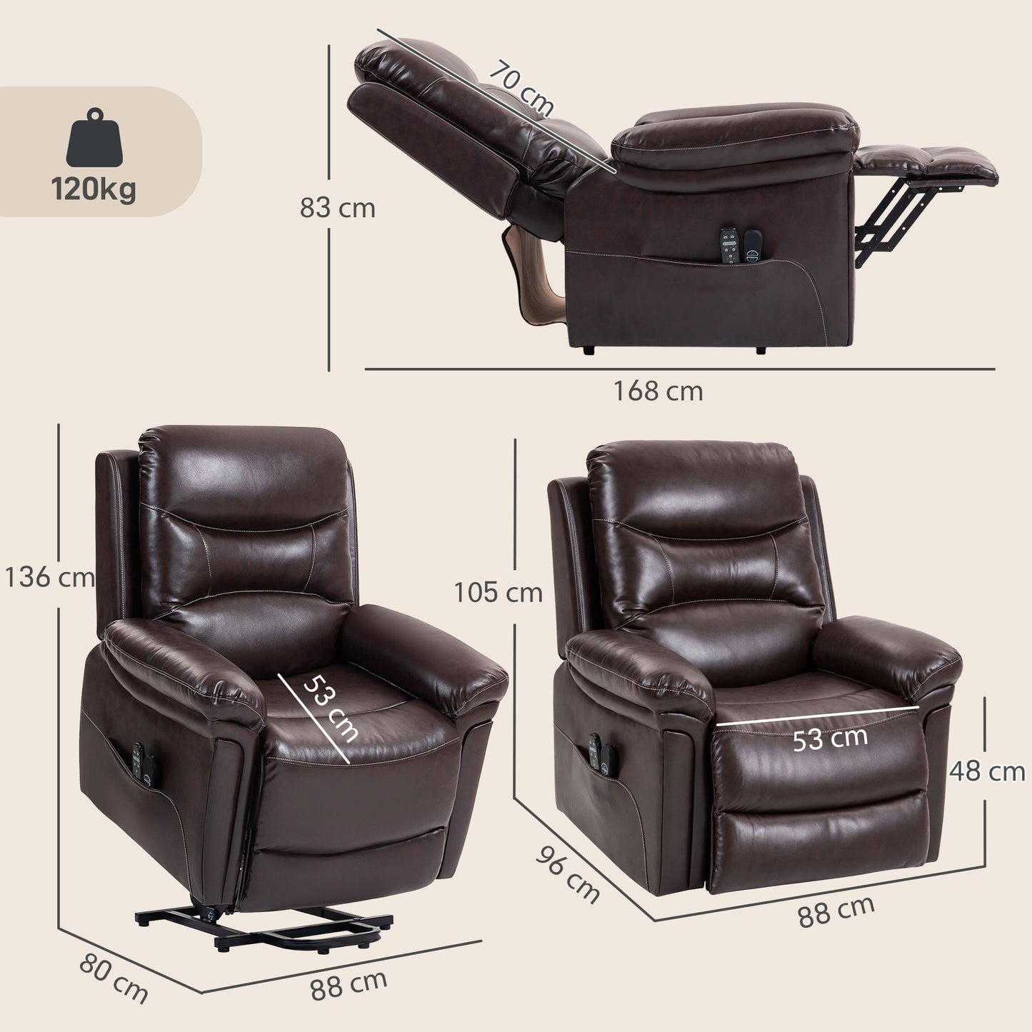 HOMCOM Riser Recliner Chair with Massage and Heat, Electric Lift Recliner Armchair for Elderly with Spring Cushion, Brown