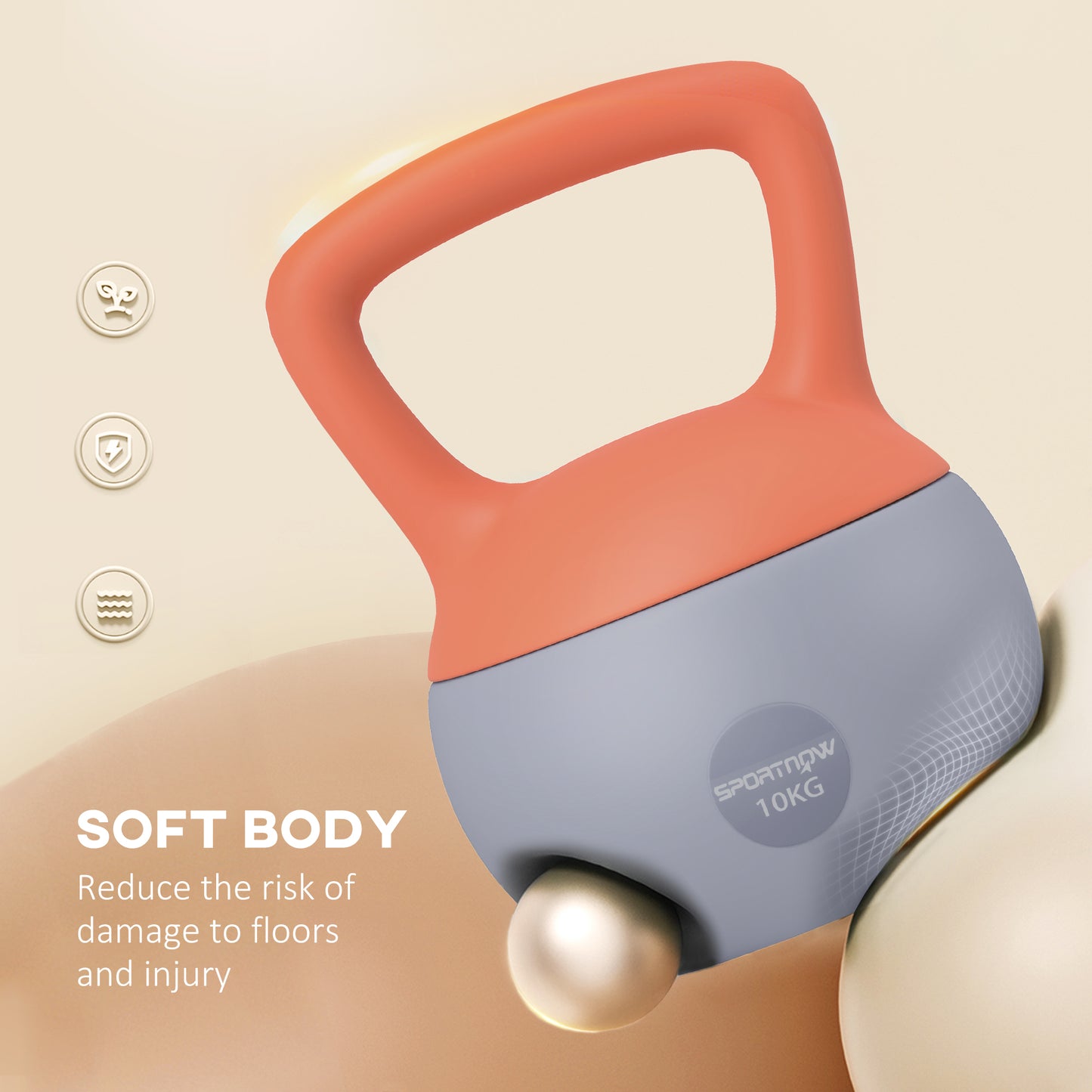 SPORTNOW Soft Kettlebell, 10kg Kettle Bell with Non-Slip Handle for Home Gym Weight Lifting and Strength Training, Orange and Grey