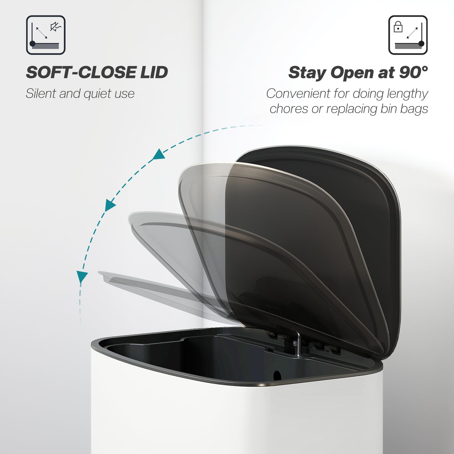 HOMCOM 50L Kitchen Bin with Soft-Close Lid, Stainless Steel Pedal, Removable Inner Bucket, Carry Handle for Kitchen/Office/Home, Cream