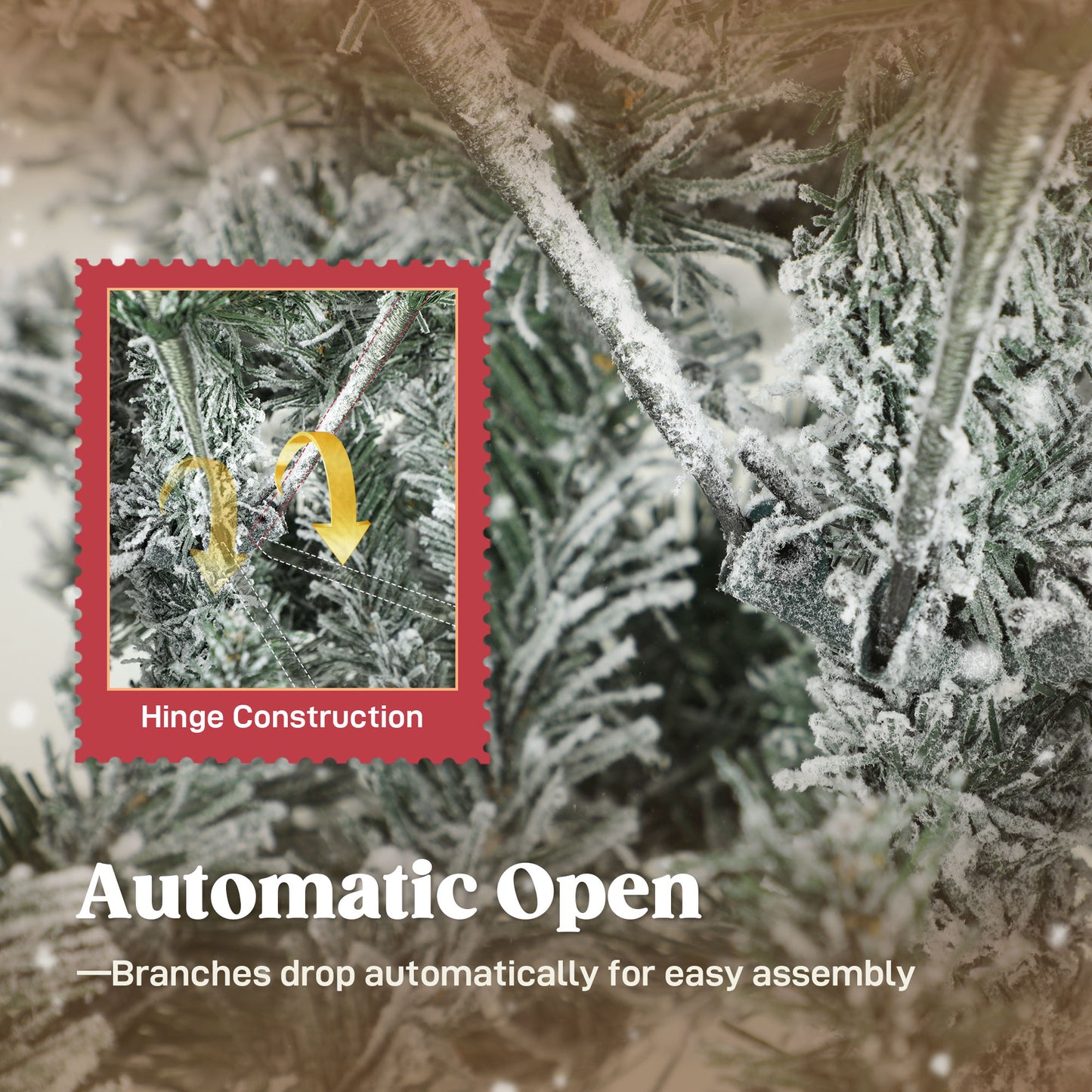 HOMCOM 6 ft Artificial Flocked Christmas Tree with 1182 Branches, Hinged Xmas Tree with Foldable Metal Stand, Easy Assembly for Home Office Decor