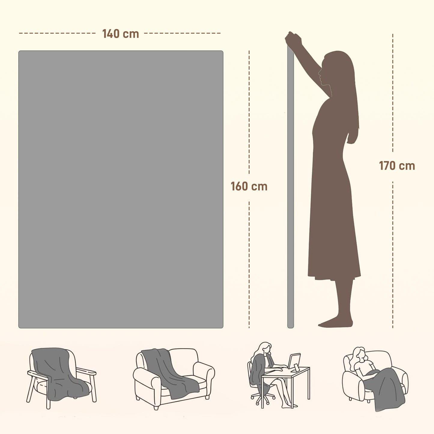 HOMCOM Electric Blanket with Dual Controllers, Ultra Soft Flannel, Machine Washable, 5 Heat Levels, 10-Hour Timer, Grey