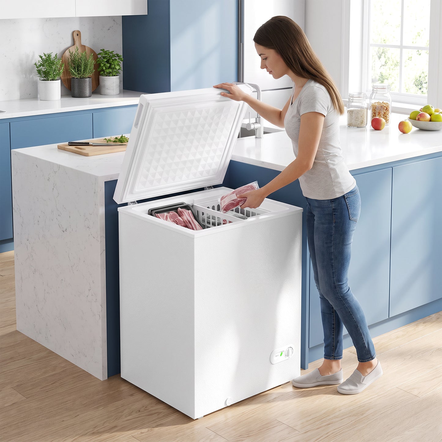 HOMCOM 91L Freestanding Chest Freezer with Removable Storage Basket, Chest Freezer with Mechanical Temperature Control, White
