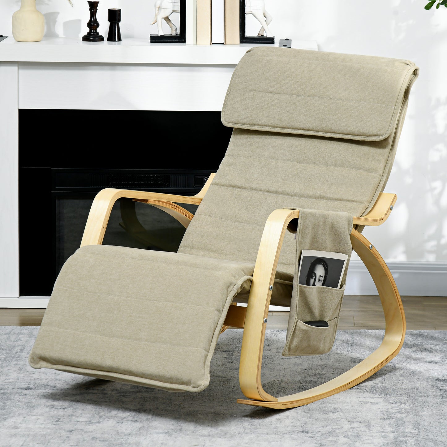 HOMCOM Rocking Lounge Chair Recliner Relaxation Lounging Relaxing Seat with Adjustable Footrest, Side Pocket and Pillow, Beige