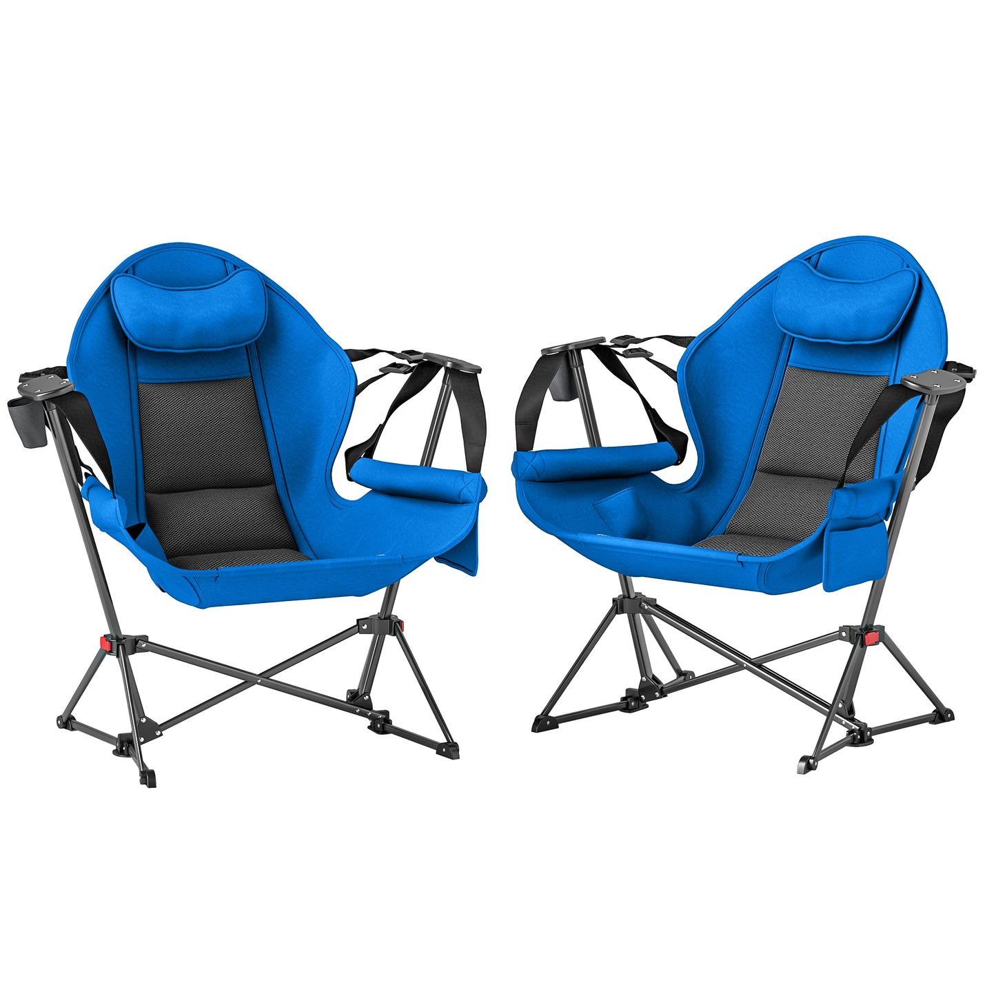 Outsunny Hammock Camping Chair Set of 2, Adjustable Swing Chair with Cup Holder, Headrest & Carry Bag, Blue