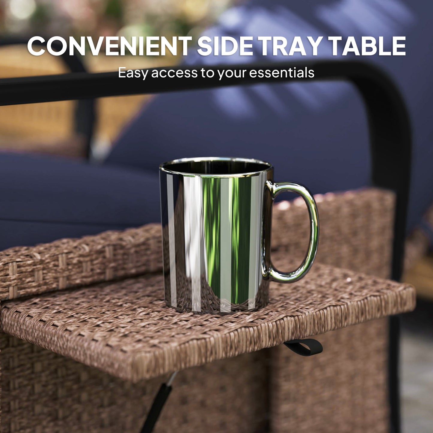 Outsunny 140° Reclining Rattan Armchair - Brown/Blue