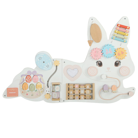 AIYAPLAY Easter Bunny Busy Board Panels, Montessori Wall-Mounted Toddler Learning Activity Centre for Living Room Kids Room White