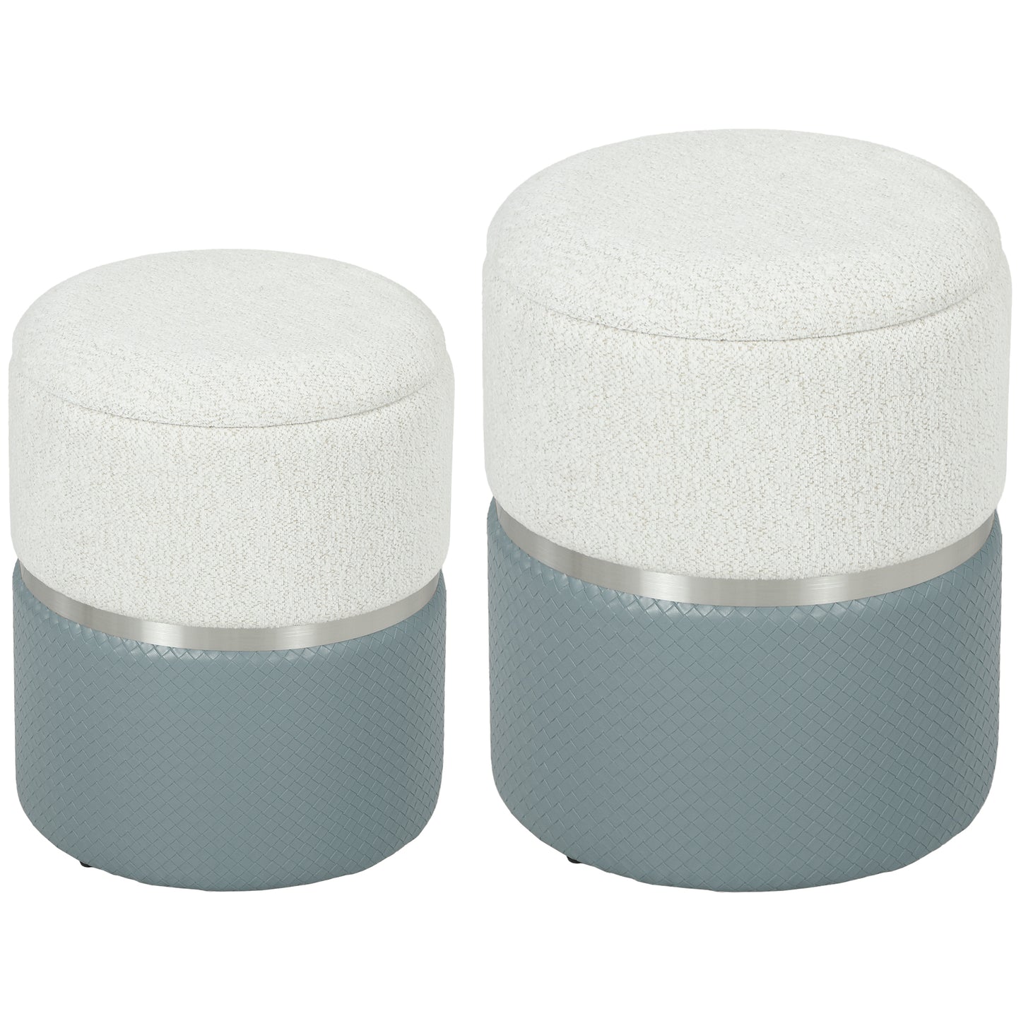 HOMCOM Nesting Round Ottoman with Storage Set of 2 - Cream/Grey