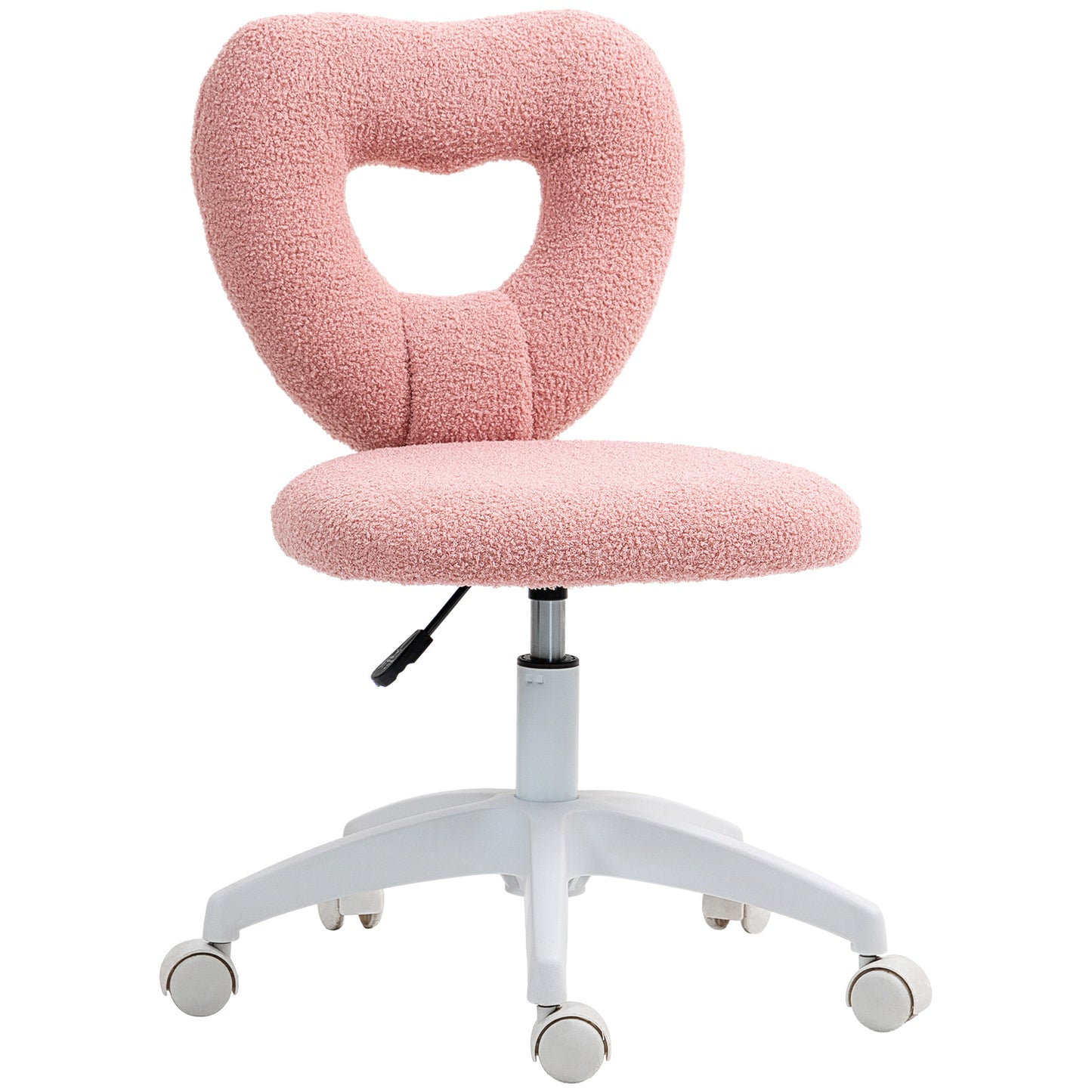 HOMCOM Armless Heart Computer Desk Chair, Teddy Fleece Swivel Office Chair with Height Adjustable, Wheels, for Home Study, Pink