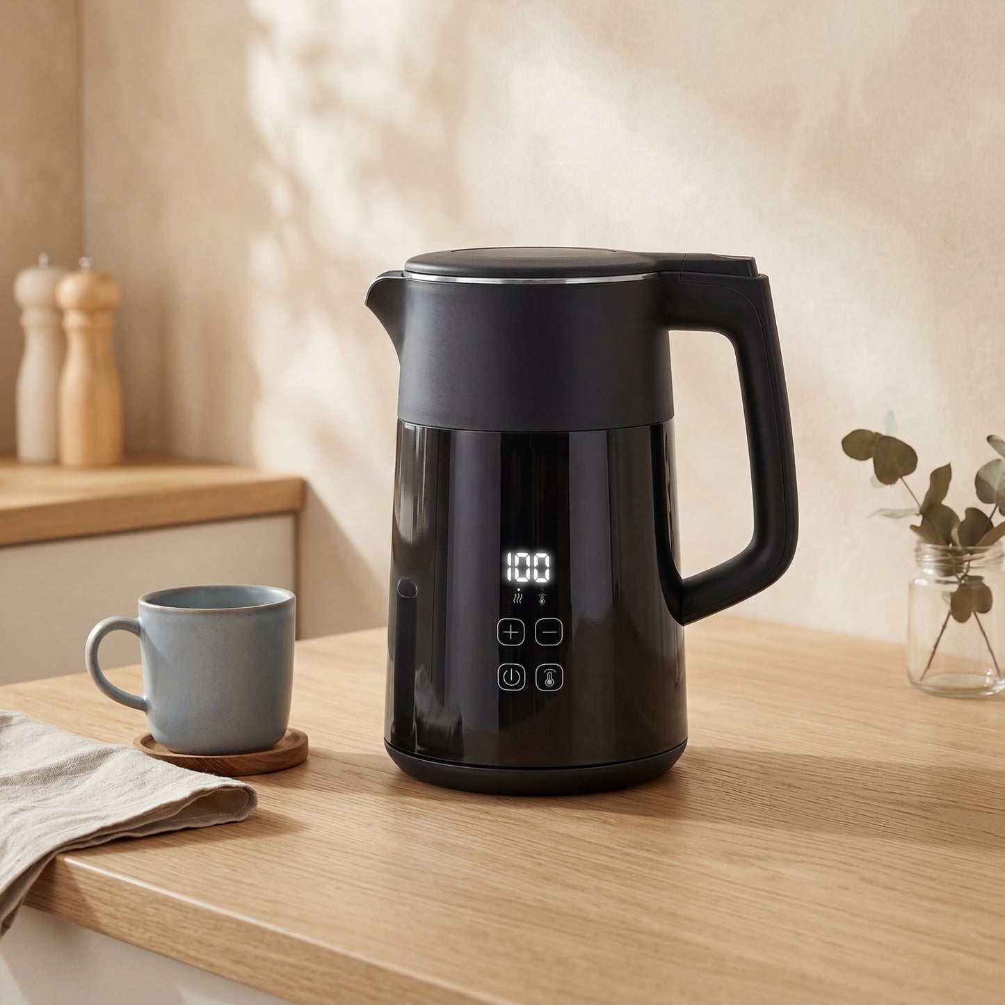 HOMCOM Electric Kettle, 1.7L Fast Boil 3kW Water Kettle with UK Strix Thermostat, LED Display, Keep Warm Function, Black