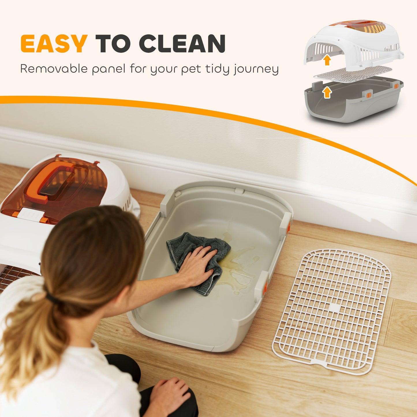 PawHut Plastic Pet Carrier Hard Shell Dog Cat Carrier Max 4 KG Steel Door Feed Bowl Secure Lock 49 x 32 x 31 cm