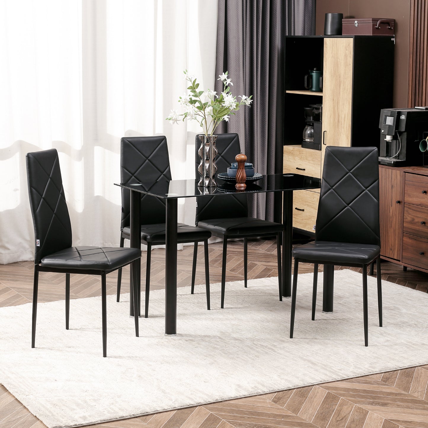 HOMCOM Faux Leather Dining Chairs Set of 4 - Black