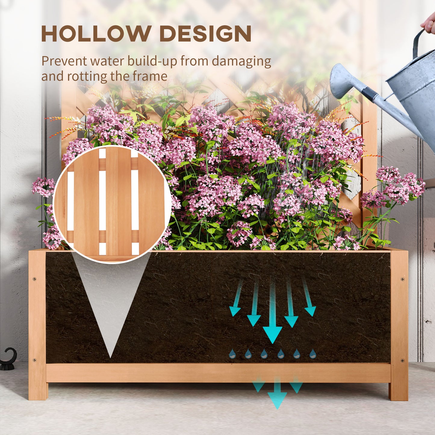 Outsunny Wooden Planter Box with Trellis, 76x36x170cm, Brown