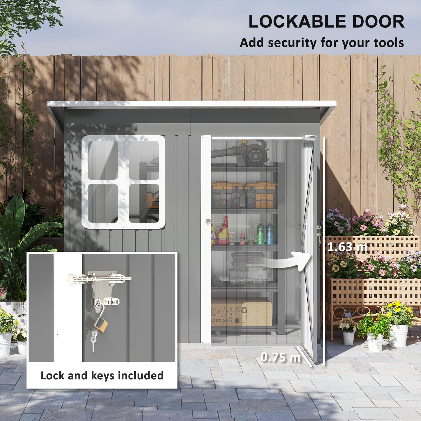 Outsunny 7x4ft Dark Grey Galvanised Steel Garden Storage Shed with Foundation Kit, Window, Lockable Door
