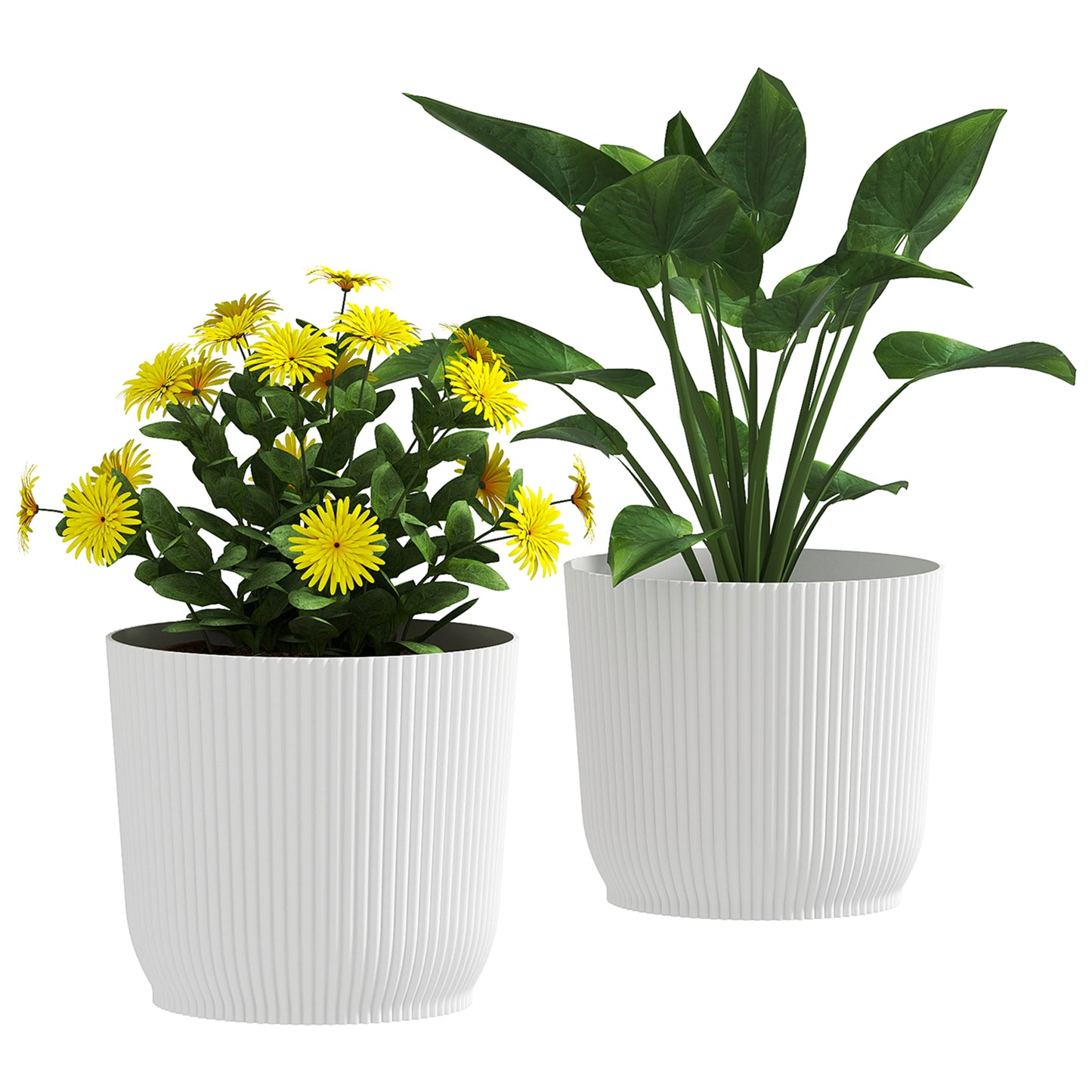 Outsunny Set of Two Ø22cm Planters - White