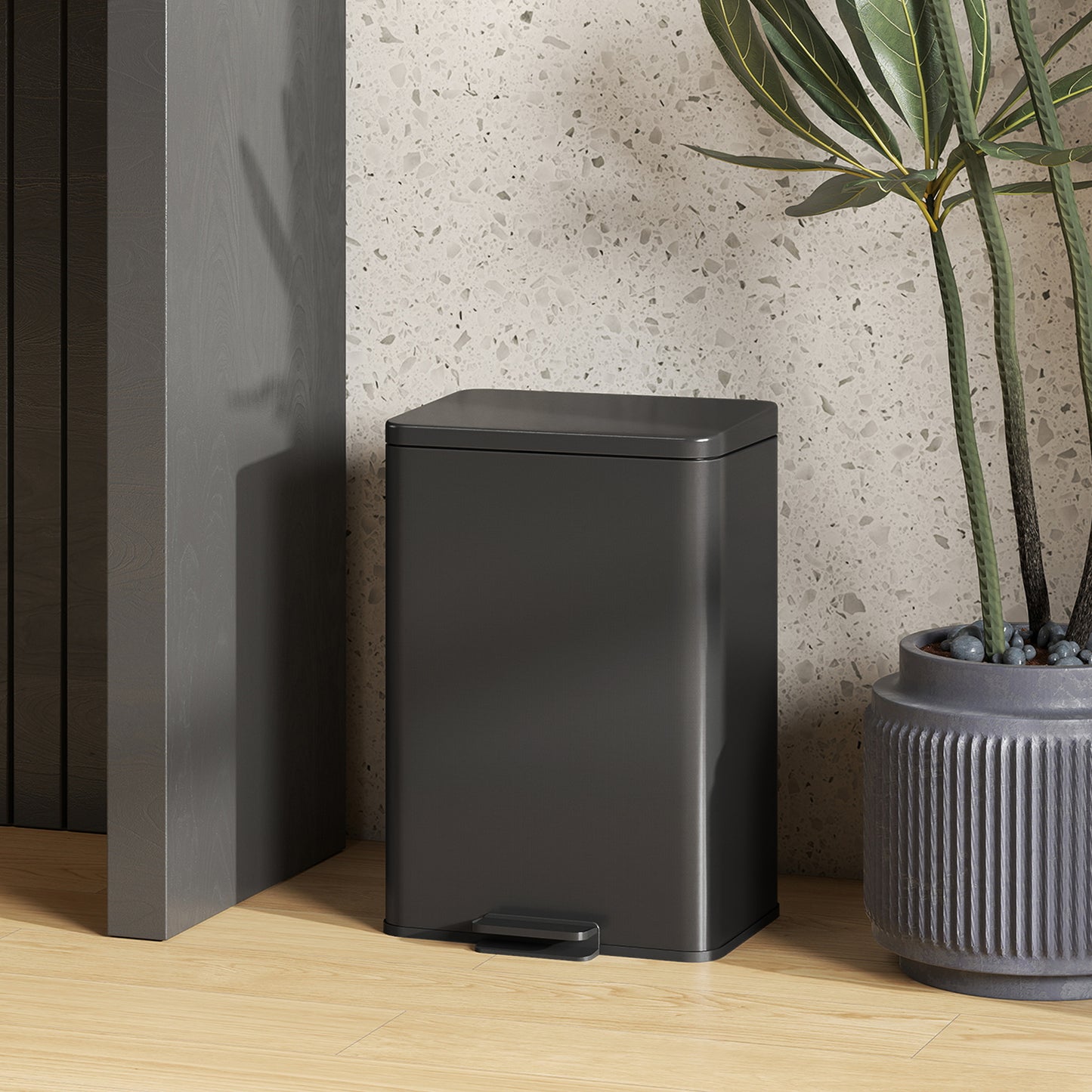 HOMCOM 20L Stainless Steel Pedal Bin with Soft-Close Lid & Stay-Open, Removable Inner Bucket for Kitchen, Office, Home, Matte Black