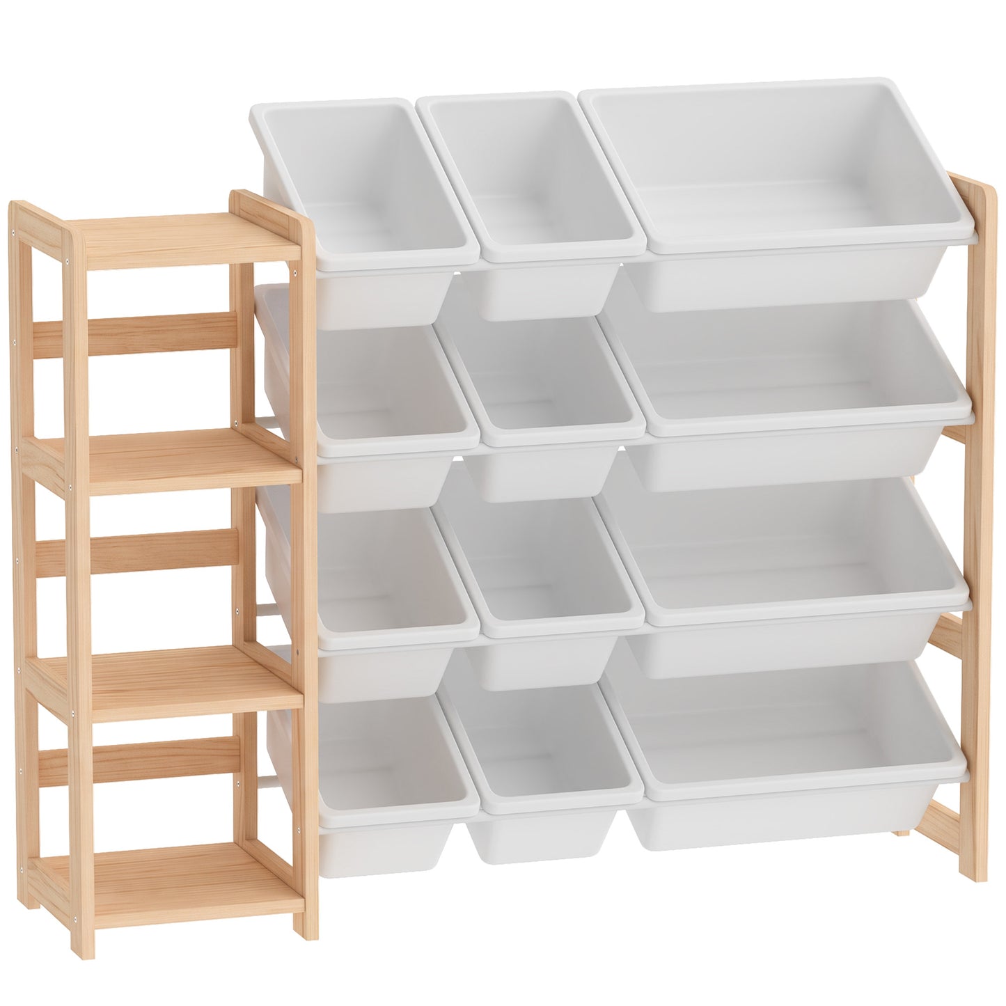 AIYAPLAY Toy Storage Organiser with 3 Shelves and 12 Bins, Wooden Toy Organiser for Playroom, Bedroom, Nursery, Natural
