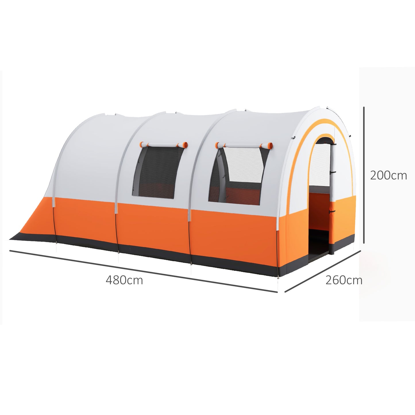 Outsunny 3000mm Waterproof Camping Tent 5-6 Man Family Tent with Living and Bedroom Carry Bag Included Cream and Orange