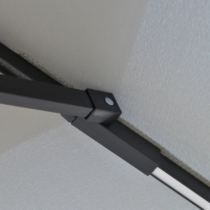 Outsunny 3m Cantilever Banana Parasol Hanging Umbrella with Double Roof, LED Solar lights, Crank, 8 Sturdy Ribs and Cross Base for Outdoor, Garden, Patio, Light Grey