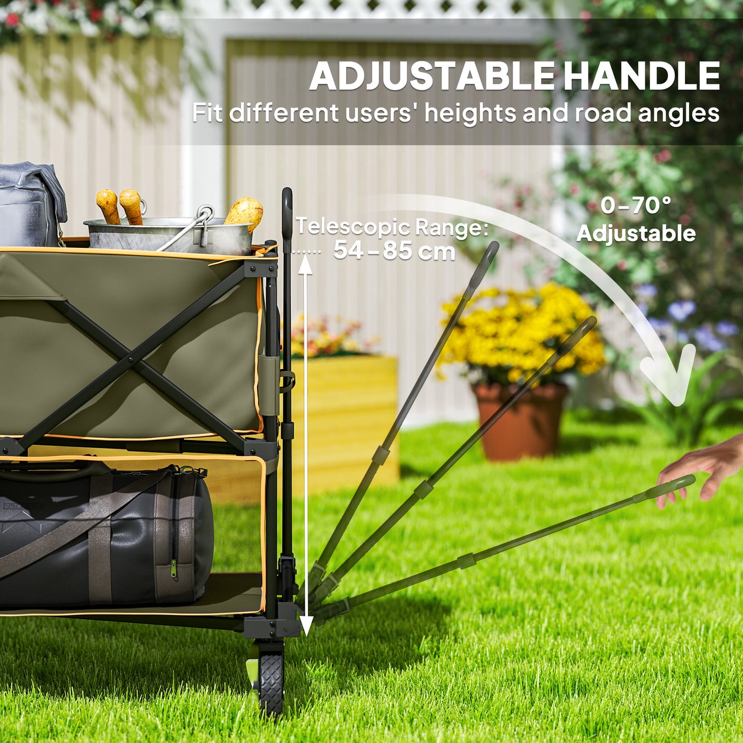 Outsunny Double Decker Folding Trolley on Wheels, 200KG & 350L Capacity Collapsible Wagon for Camping, Sports, Shopping, Garden & Beach, Grey