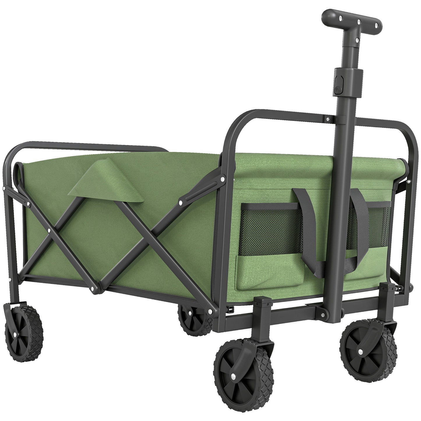 Outsunny Festival Trolley: 62L, 120kg Heavy Duty Folding Wagon w/ Wheels, Adjustable Handle, Carry Bag for Beach, Camping, Festival, Green