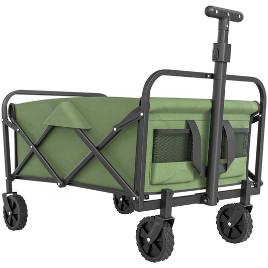 Outsunny Festival Trolley: 62L, 120kg Heavy Duty Folding Wagon w/ Wheels, Adjustable Handle, Carry Bag for Beach, Camping, Festival, Green