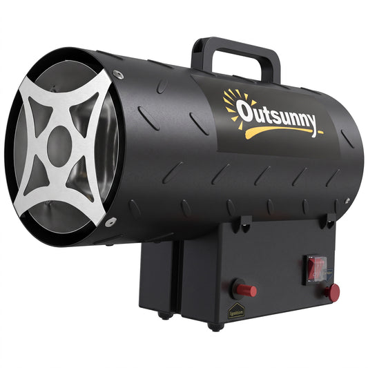 Outsunny 15 kW/51000 BTU Industrial Propane Space Heater, Portable Forced Air Gas Fan Patio Heater w/ Overheat Protection, Black