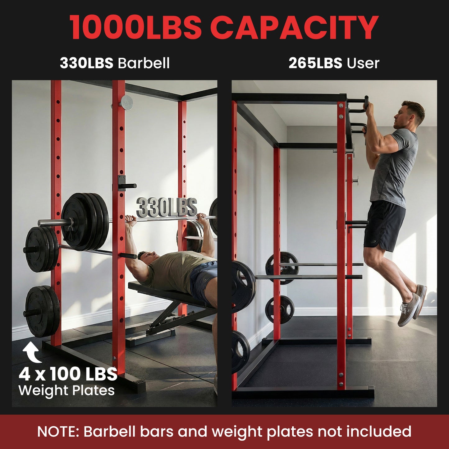 SPORTNOW Power Tower, Adjustable Squat Rack with Pull-Up Bar, Dip Station & Safety Arms for Home Gym Strength Training