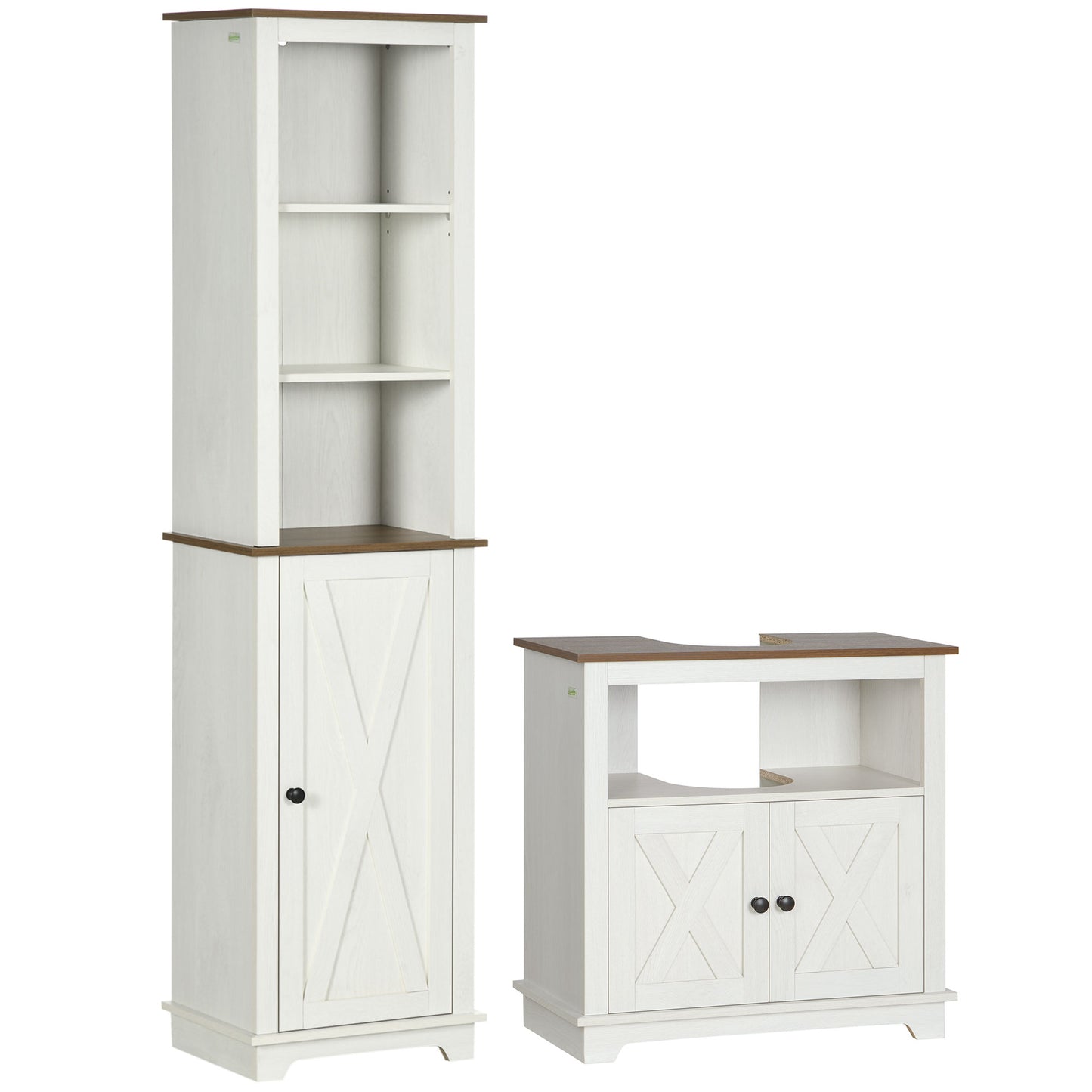 kleankin Bathroom Set: Tall Cabinet & Under Sink Cabinet with Adjustable Shelves, Cupboard, Open Shelf, Ash Wood Effect