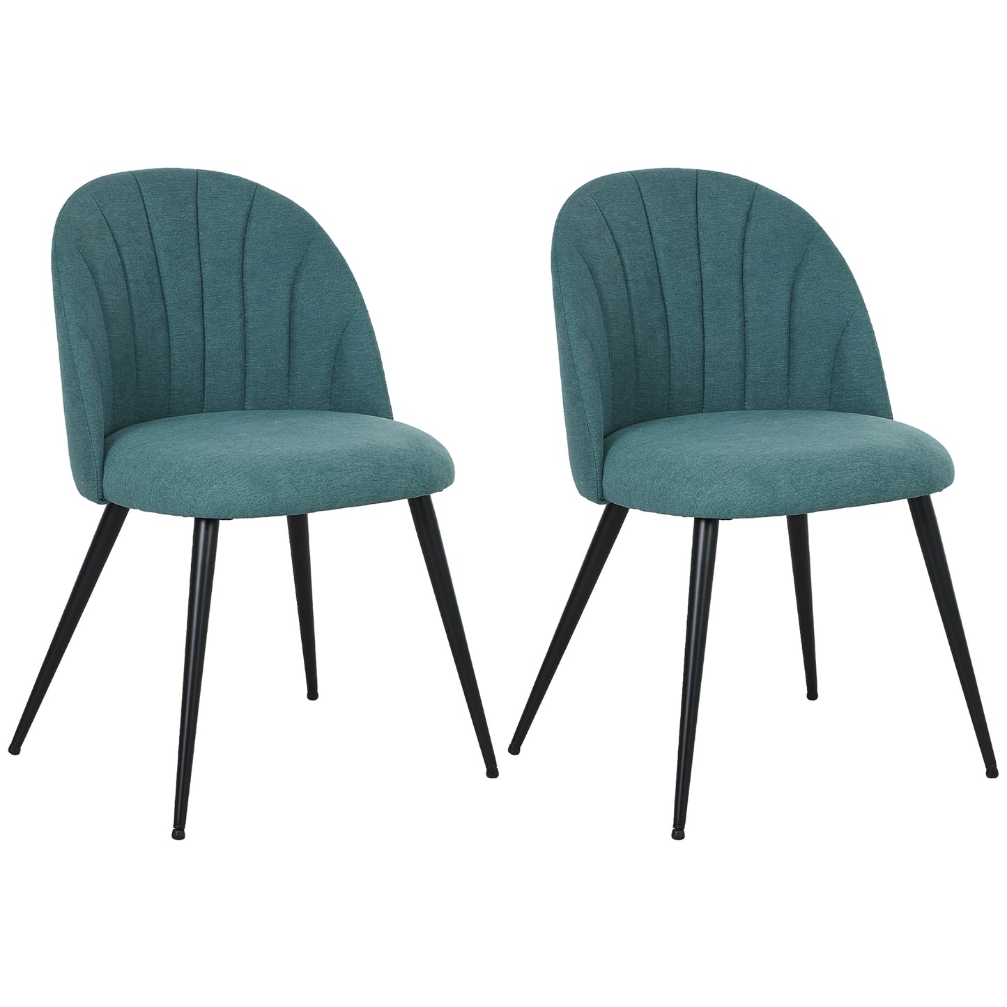 HOMCOM Velvet Dining Chairs Set of 2, Modern Upholstered Kitchen Chairs with Metal Legs, Shell Backrest, Padded Seat for Dining Room, Green