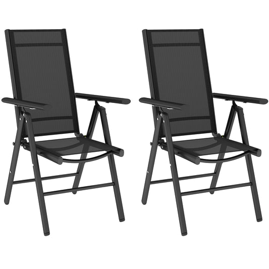 Outsunny Set of 2 Folding Aluminium Camping Chairs, Mesh Back & Seat, with Armrests for Patio, Black