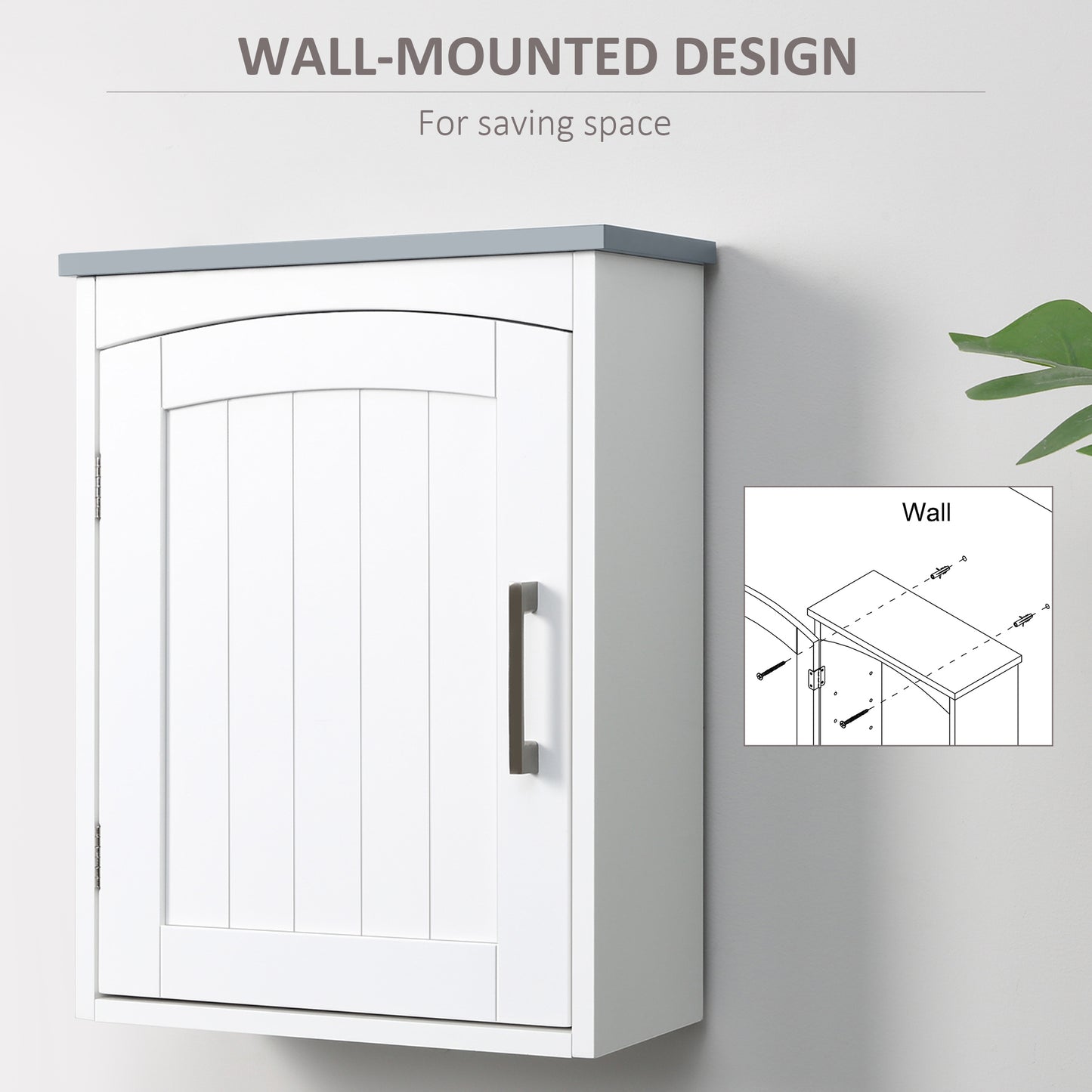 kleankin Wall-Mounted Bathroom Cabinet, Arched Door, Adjustable Shelf, Light Grey & White