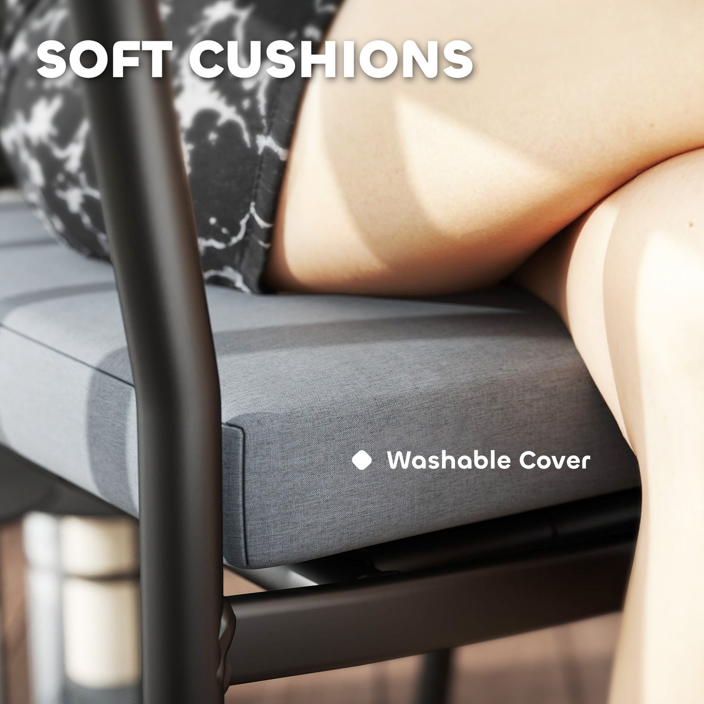 Outsunny 3-Piece Rattan Bistro Set with Cushions, Wicker Furniture, Glass Top Table & Chairs for Patio, Balcony, Terrace, Conservatory, Grey