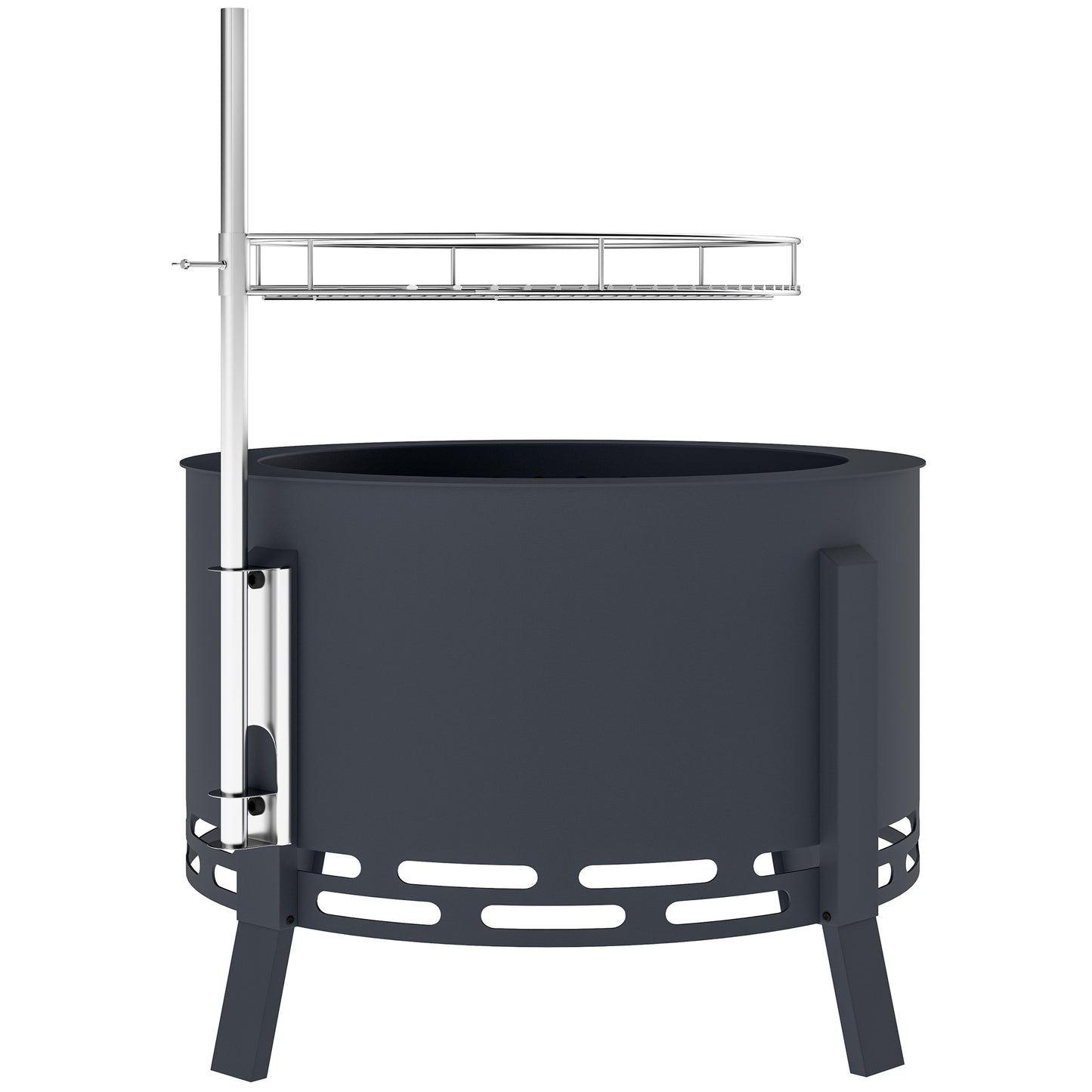 Outsunny Portable Fire Pit, 58 cm Round with Grill Grate, Ash Catcher, and Poker, Ideal for Garden Camping Bonfire Picnic, Black