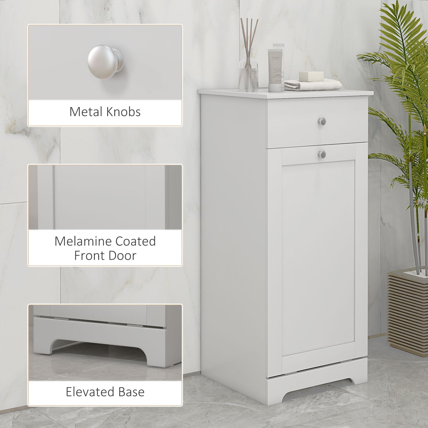 HOMCOM Bathroom Cabinet with Laundry Basket, Storage Unit with Drawer, White