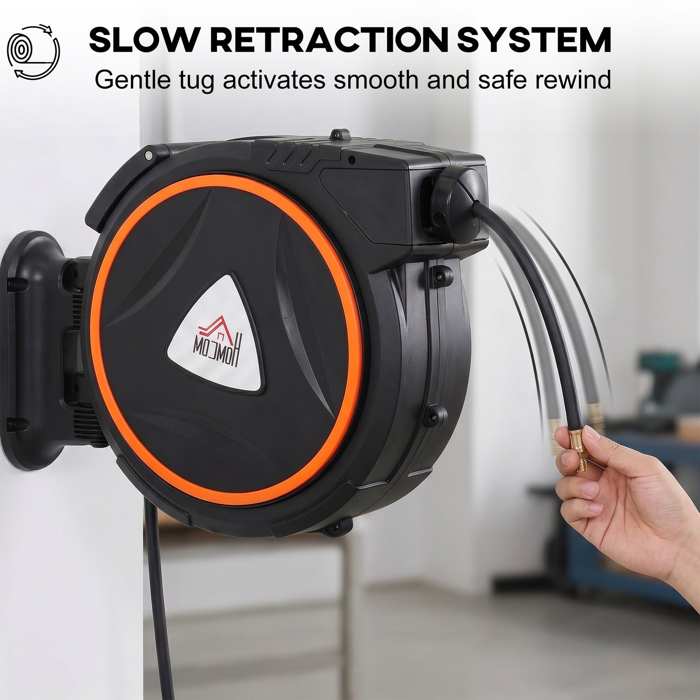 HOMCOM Auto Rewind Hose Reel, Retractable Air Hose Reel 20 m + 2 m, 150 Bar with 1/4" BSPT Connector, Black