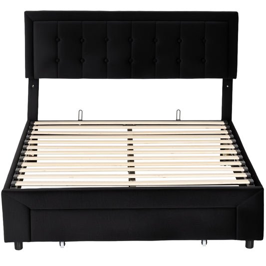 HOMCOM Double Ottoman Bed Frame, with Front Drawer - Black