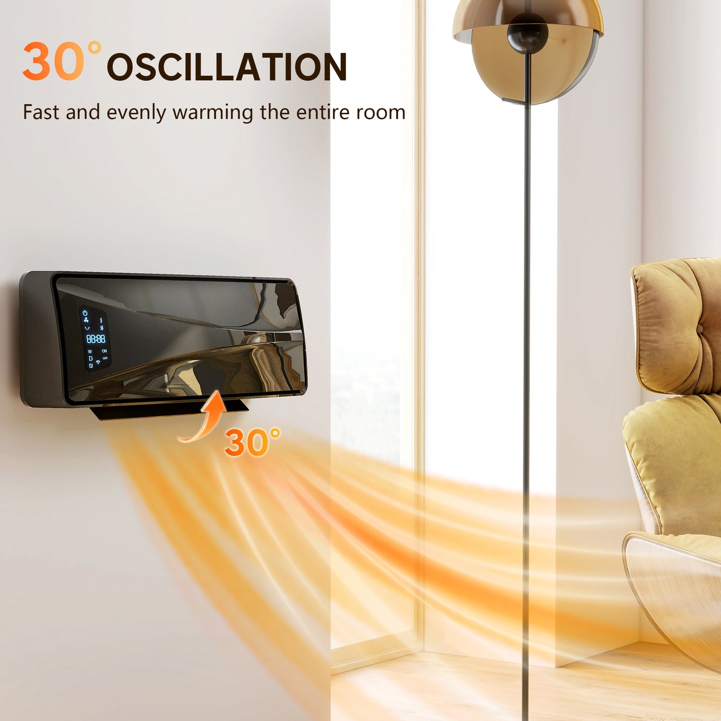 HOMCOM 2000W Wall-mounted Ceramic Electric Heater with Fan, Adjustable Thermostat - Black