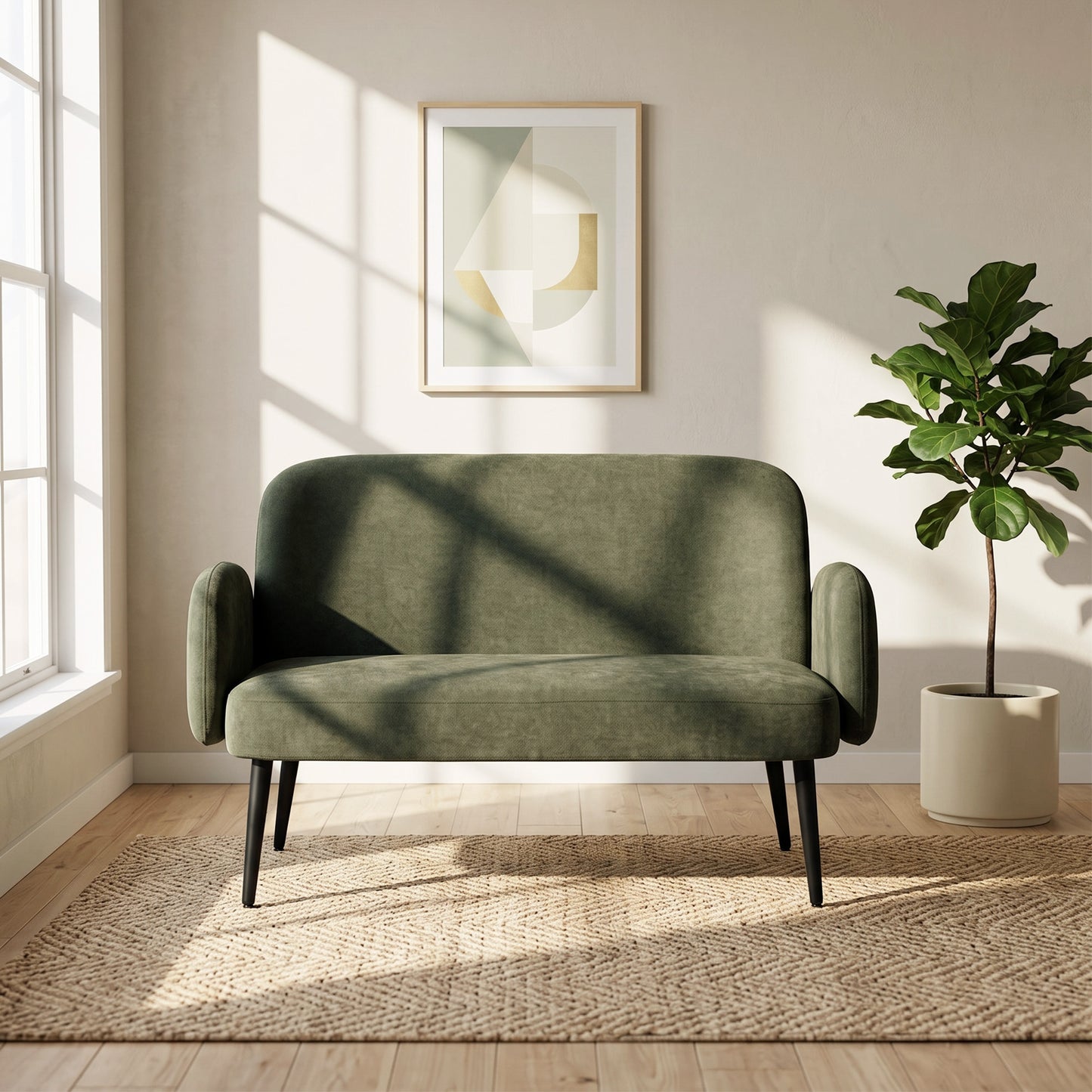 HOMCOM 132cm 2 Seater Sofa, Velvet Comfy Small Sofa Couch with Wide Seat, Thick Padding, Tapered Metal Legs, Green