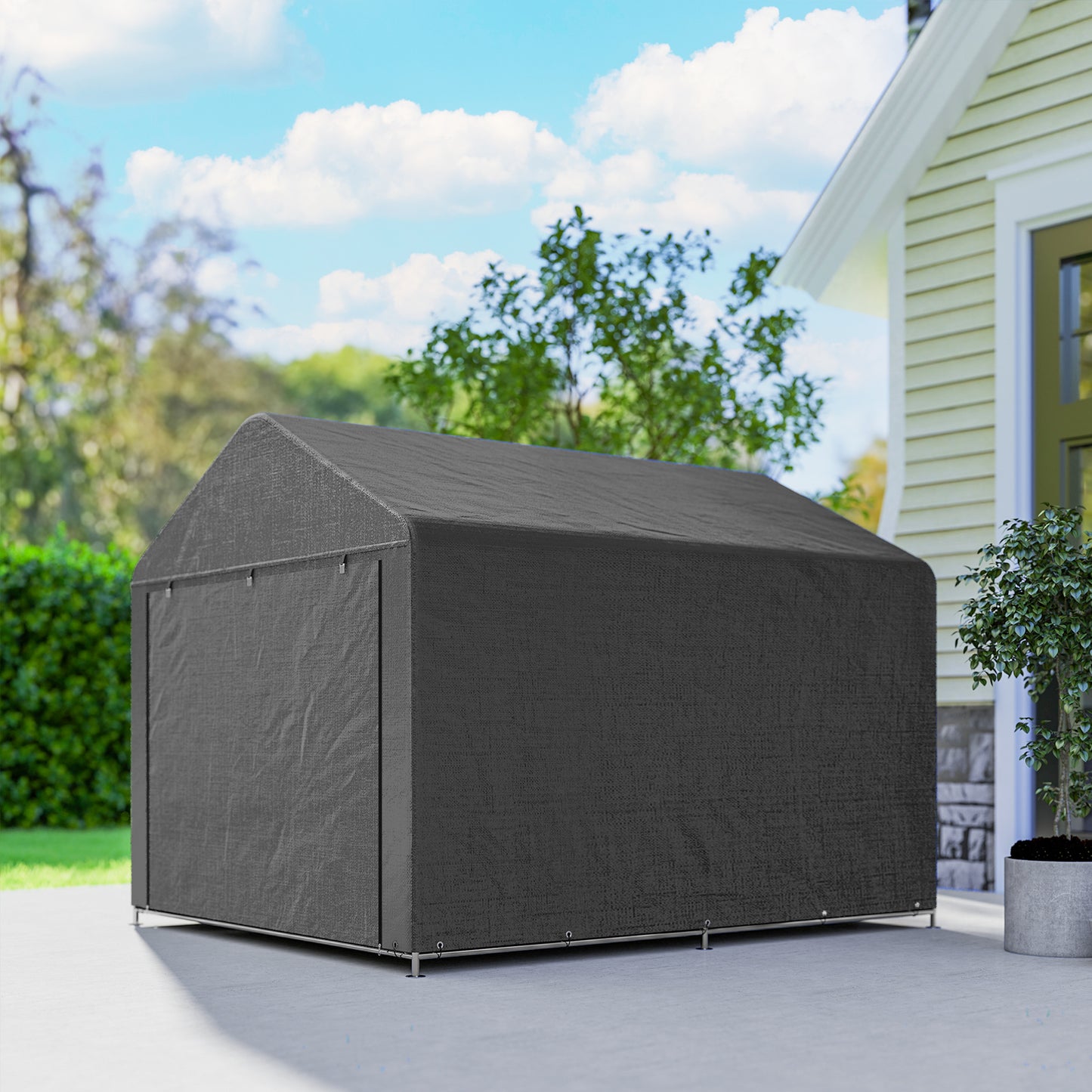 Outsunny Portable Garden Storage Shed Metal Frame Dark Grey
