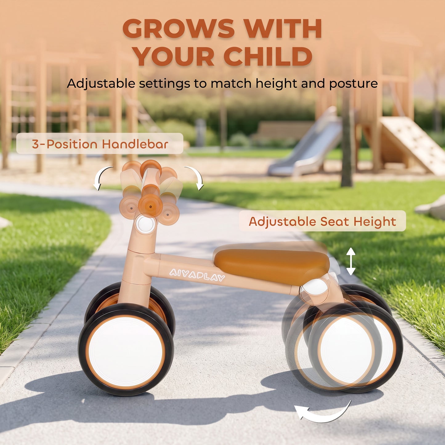 AIYAPLAY Balance Bike, Lightweight Baby Balance Bike with Foldable Design, Adjustable Seat, No Pedal for 1-2 Years, Pink