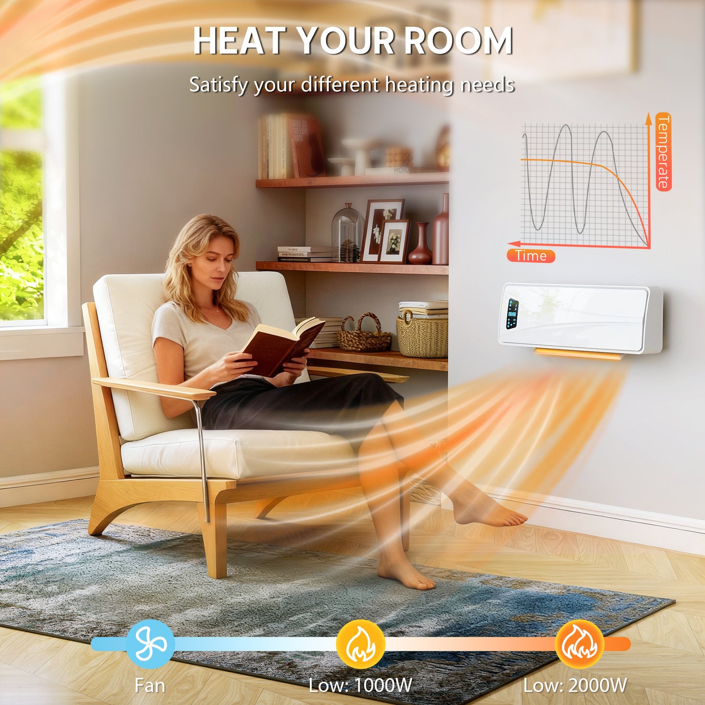 HOMCOM 2000W Wall-mounted Ceramic Electric Heater with Fan, Adjustable Thermostat - White