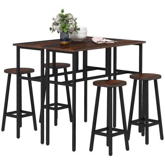HOMCOM 6-Piece Bar Table Set 2 Breakfast Tables with 4 Stools Counter Height Dining Tables & Chairs for Kitchen Living Room Rustic Brown